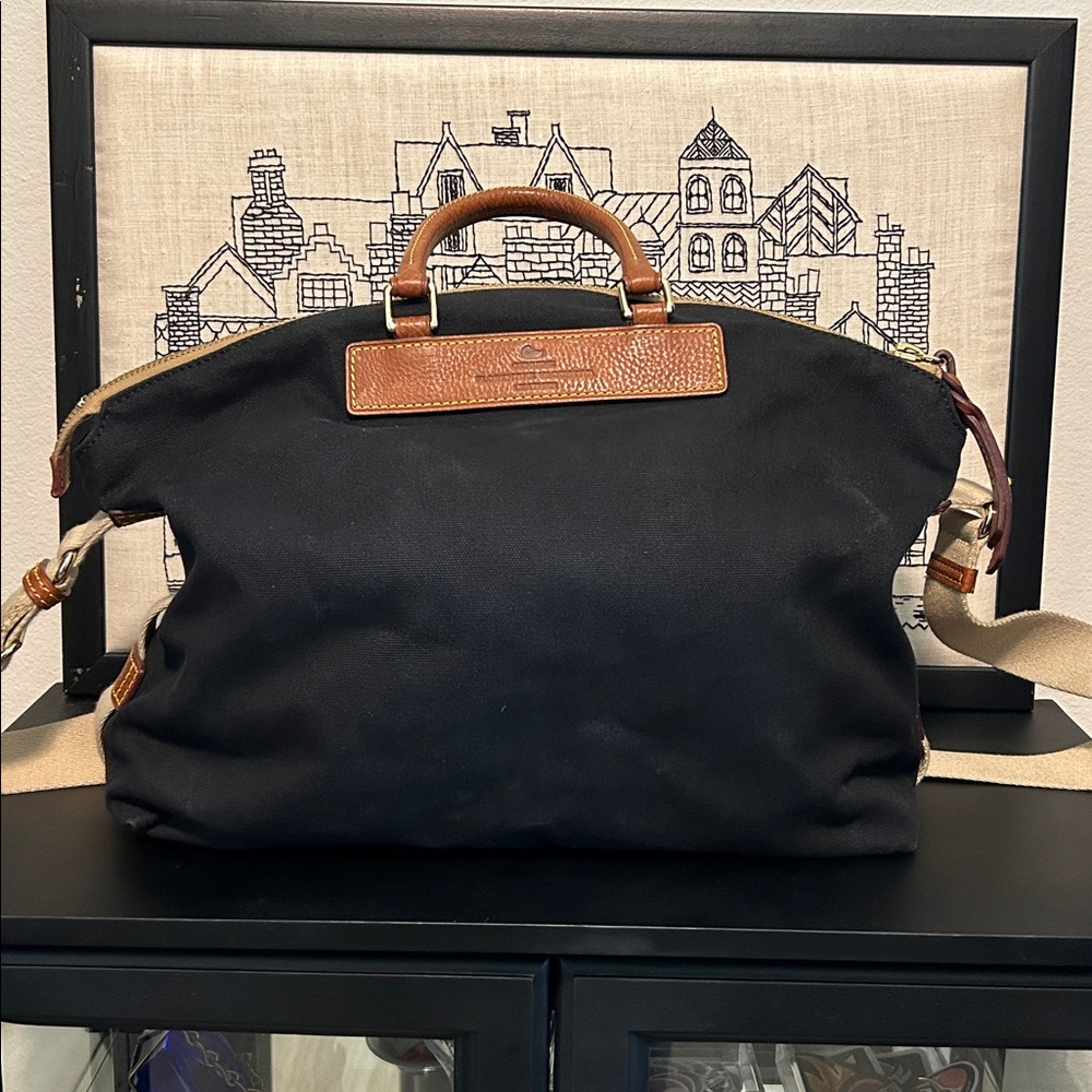 Dooney & Bourke Black Canvas Duffel with Tan Leather Trim - Picture 2 of 16